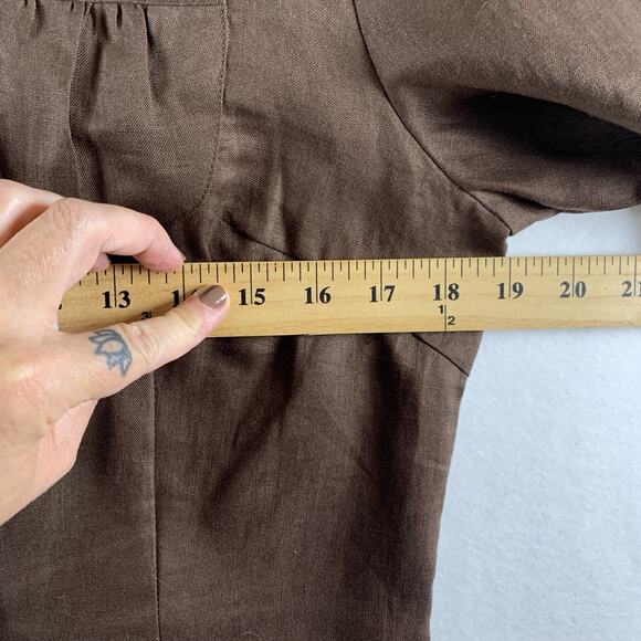 Carole Little Womens 100% Linen Ruffle Button Top Sz M Brown Coastal Boho New - Picture 5 of 12